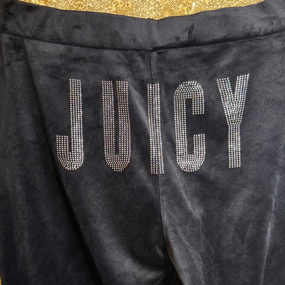 Juicy Couture Black Velour Flare Pants with silver Sparkling Accents - Picture 2 of 8